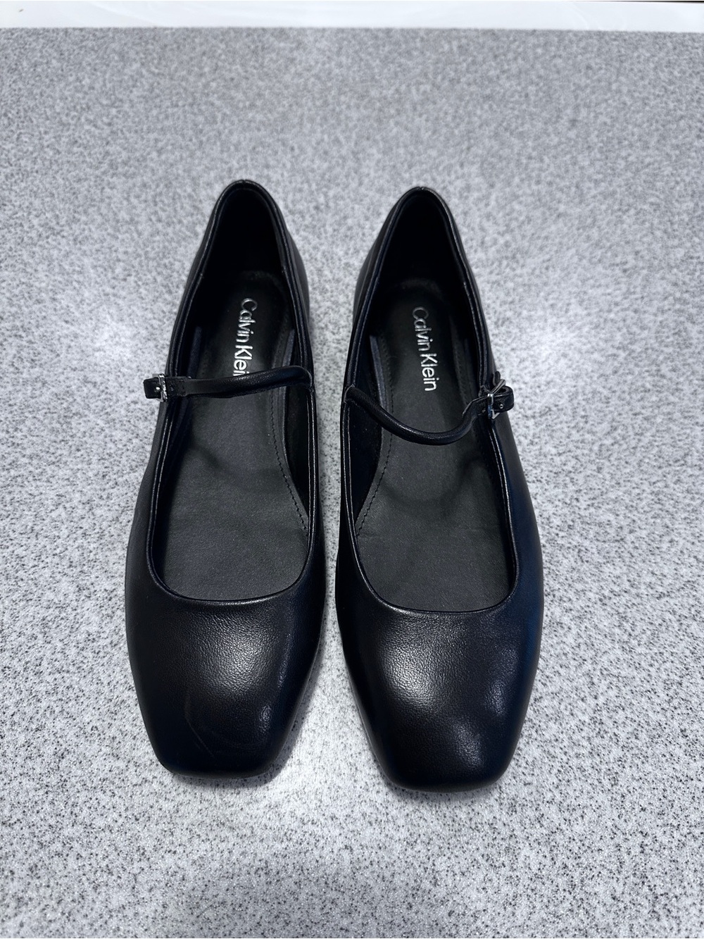 Calvin Klein 6.5M Black Leather Mary Jane Flats with Strap - great condition!